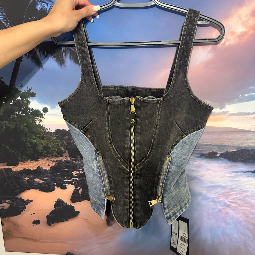 Versace Jeans Couture
Two-Tone Denim Bustier Crop Top Size 44